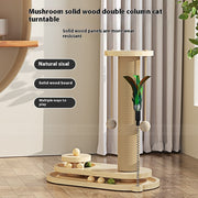 Rotating Solid Wood Cat Scratching Post and Play Station