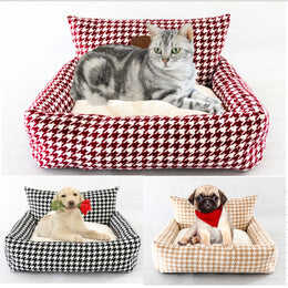 Houndstooth Fabric Cat Sofa Bed with Removable Washable Litter