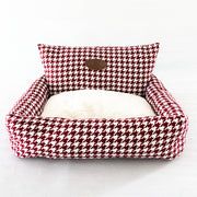Houndstooth Fabric Cat Sofa Bed with Removable Washable Litter