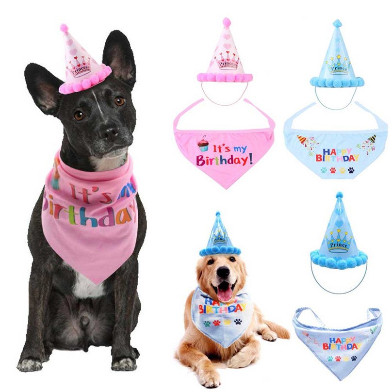 Birthday party Costume for Cat Dogs - Cap Tie Party Pets Accessories