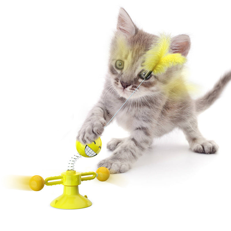 Smile Spring Man Cat Toys Feather Ball Strong Suction Interactive Training Toys